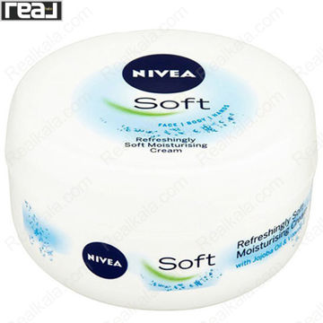 کرم نرم و مرطوب‌کننده نیوا Soft 300ml با روغن جوجوبا و ویتامین E برای صورت، بدن و دست‌ها، مناسب استفاده خانوادگی و روتین روزانه