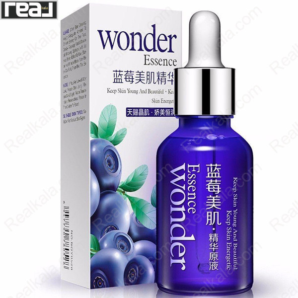 جعبه و بطری سرم بلوبری بیوآکوا Wonder Essence با طراحی آبی و عصاره بلوبری