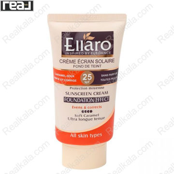 تصویر  کرم ضد آفتاب الارو انواع پوست کاراملی Ellaro Foundation Effect High Protection Spf 25 Sunscreen Cream Soft Caramel