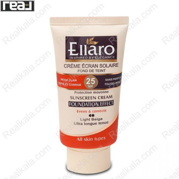 تصویر  کرم ضد آفتاب الارو انواع پوست بژ روشن Ellaro Foundation Effect High Protection Spf 25 Sunscreen Cream Light Beige