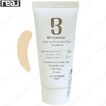 تصویر  ضد آفتاب کرم پودری بیزانس مناسب پوست مختلط تا چرب شماره 20 BYZANCE Sun Protection Cream Foundation SPF50 Matt