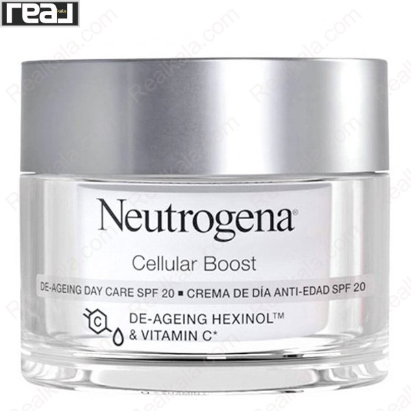 کرم روز ضد پیری نوتروژینا سری Cellular Boost با SPF 20، حاوی Hexinol™ و ویتامین C، مرطوب‌کننده و محافظت‌کننده پوست برای استفاده روزانه