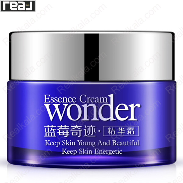 نمای نزدیک بسته بندی آبی کرم Wonder بیوآکوا با طراحی شیشه ای و درب نقره ای