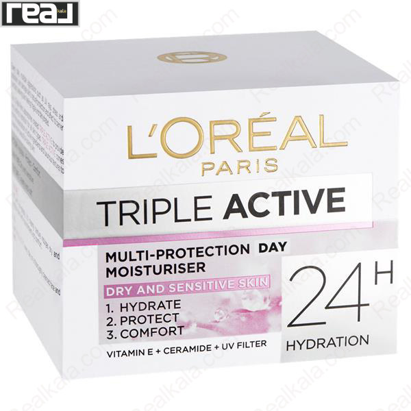 تصویر  کرم آبرسان روز لورال تریپل اکتیو 24 ساعته پوست خشک و حساس LOreal Triple Active 24h Dry And Sensitive Skin
