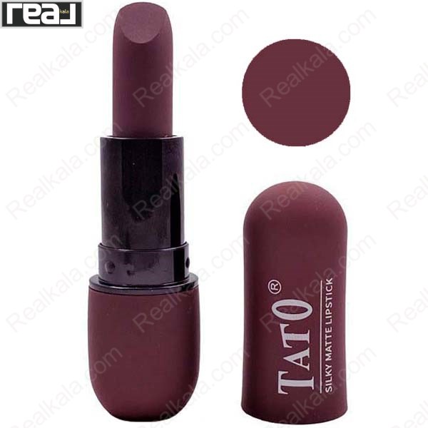 رژلب جامد مات تاتو شماره 112 رنگ شرابی تیره متمایل به بنفش مناسب آرایش شبانه