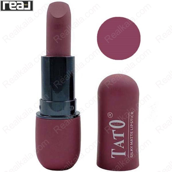 رژلب جامد مات تاتو شماره 109 رنگ تمشکی تیره متمایل به موو مناسب آرایش شیک و پاییزی