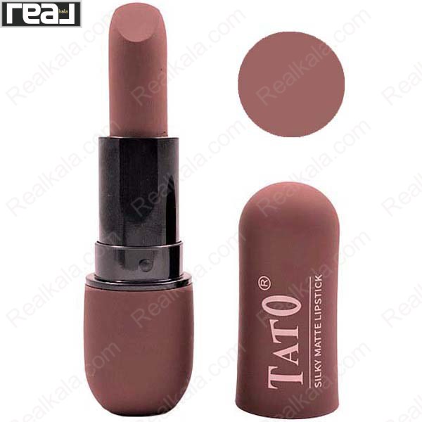 رژلب جامد مات تاتو شماره 105 رنگ رز قهوه‌ای گرم مناسب آرایش نچرال و نیمه‌رسمی