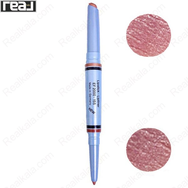مداد لب و رژ لب دوبل EBECA مدل Lipstick Lipliner شماره 155 با رنگ رز براق، بافت نرم و مناسب فرم‌دهی دقیق لب