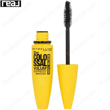 ریمل میبلین Colossal Volum' Express 100% Black با طراحی زرد و نوشته مشکی