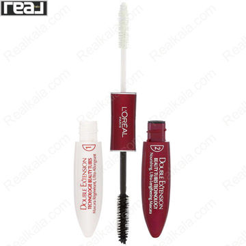 نمای کامل ریمل دوطرفه لورال مدل Double Extension با طراحی سفید و قرمز و دو برس مجزا