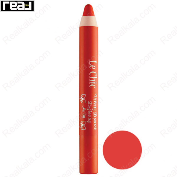 تصویر  رژ لب مدادی مات و مخملی لچیک شماره 8 Lechic Velvety Lipstick Long Lasting