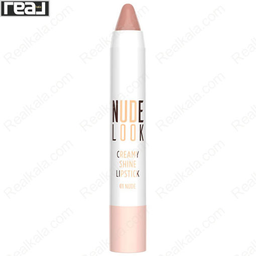 رژ لب مدادی براق نود لوک گلدن رز شماره 01 Golden Rose Nude Look Creamy Shine Lipstick