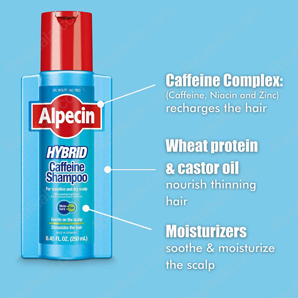 شامپو هیبرید کافئین آلپسین ضد ریزش و آبرسان مو Alpecin Hybrid Caffeine Shampoo 250ml