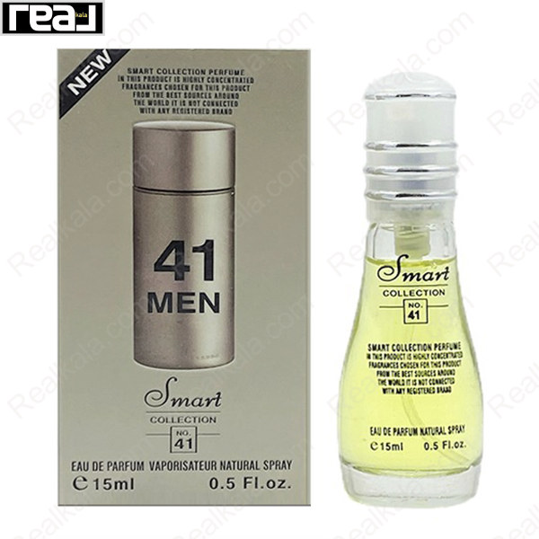 بطری اسمارت کالکشن کد 41 با تصویر عطر کارولینا هررا 212 مردانه روی جعبه