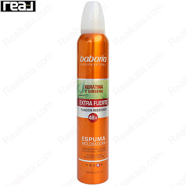 فوم حالت‌دهنده مو باباریا Keratina y Ginseng مدل Extra Fuerte با نگهداری قوی تا 48h، مناسب فرم‌دهی و تثبیت مدل مو، 250ml
