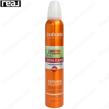 فوم حالت‌دهنده مو باباریا Keratina y Ginseng مدل Extra Fuerte با نگهداری قوی تا 48h، مناسب فرم‌دهی و تثبیت مدل مو، 250ml