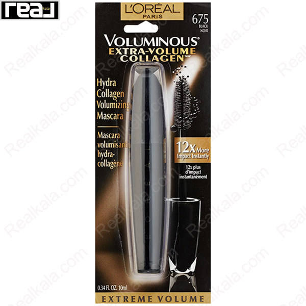 نمای کامل بسته‌بندی ریمل لورآل مدل ولومینوس اکسترا ولوم کلاژن