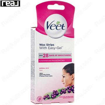 نوار وکس صورت Veet با Easy-Gel برای پوست نرمال، شامل 20 نوار و 4 دستمال Perfect Finish، پوست صاف و لایه‌برداری شده