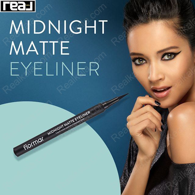 نمونه آرایش چشم با خط چشم فلورمار Midnight Matte شماره 01 مشکی با ماندگاری بالا و بدون پخش شدن