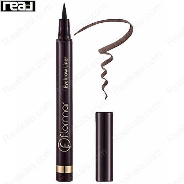 بدنه و نوک نمدی باریک هاشور ابرو ماژیکی فلورمار مدل Eyebrow Liner 006 Deep Dark Brown  همراه با تست خطوط باریک مویی
