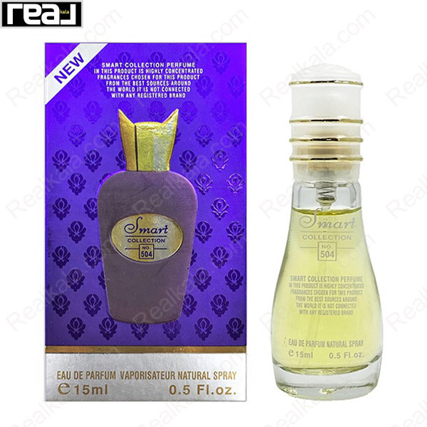 بطری اسمارت کالکشن کد 504 با تصویر عطر سوسپیرو اکسنتو زنانه روی جعبه