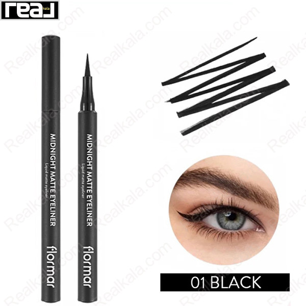 خط چشم ماژیکی فلورمار مدل Midnight Matte با رنگ مشکی عمیق و جلوه کاملاً مات مناسب آرایش چشم دقیق