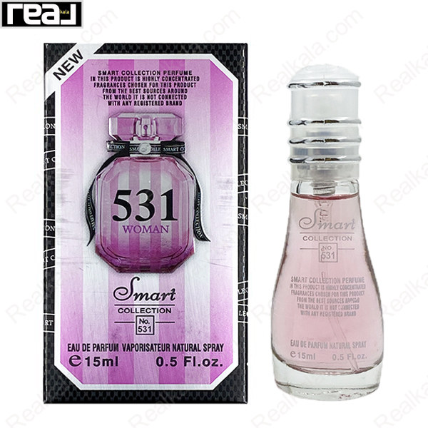 بطری اسمارت کالکشن کد 531 با تصویر عطر ویکتوریا سکرت بامبشل زنانه روی جعبه