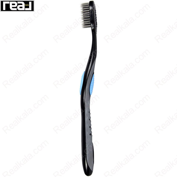 نمای جانبی طراحی ارگونومیک دسته مسواک Colgate 360 Black با گریپ ضد لغزش