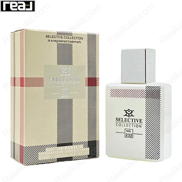 بطری و جعبه ادکلن سلکتیو کالکشن کد 232 مردانه بربری لندن با طراحی چهارخانه کلاسیک