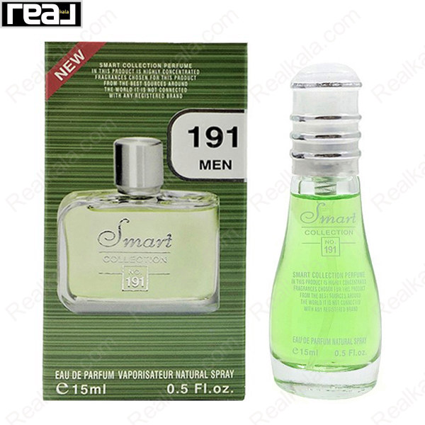 بطری اسمارت کالکشن کد 191 با تصویر عطر لاگوست اسنشیال سبز مردانه روی جعبه