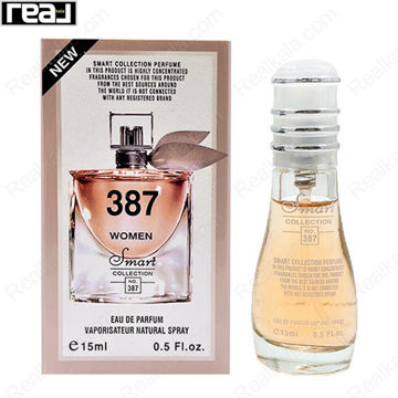 بطری اسمارت کالکشن کد 387 با تصویر عطر لانکوم لا ویه است بله زنانه روی جعبه
