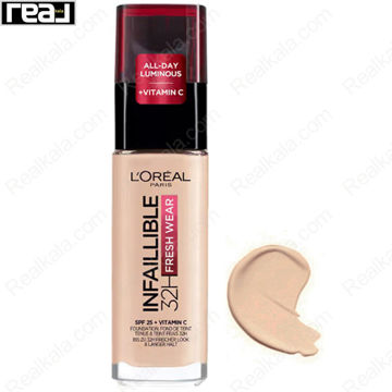 کرم پودر L'Oréal Paris مدل Infallible 32H Fresh Wear شماره 140 با جلوه طبیعی و تناژ بژ طلایی مناسب پوست های متوسط