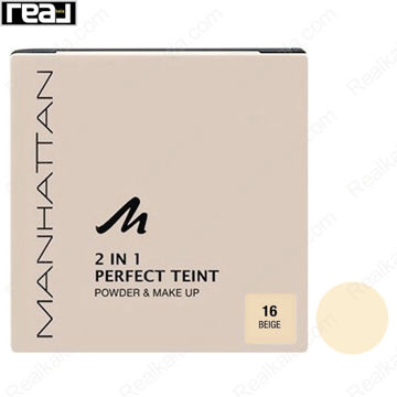بسته‌بندی پنکک منهتن 2in1 Perfect Teint شماره 16 رنگ Beige همراه با نمای دایره‌ای رنگ