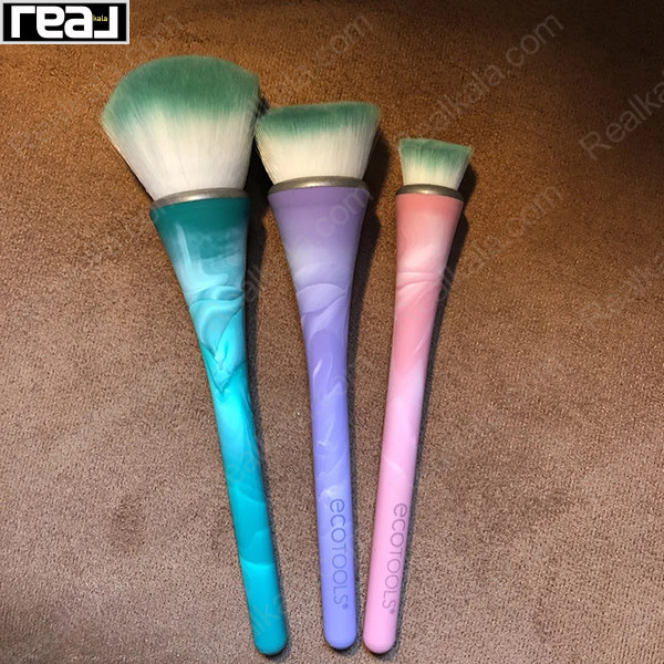 براش‌های آرایشی اکوتولز Crystal Finish با دسته‌های رنگی سبز یاسی و صورتی