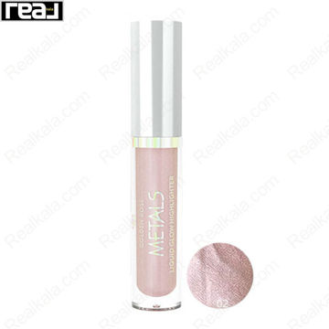 هایلایتر مایع گلدن رز شماره 02 Rose Gold با بدنه شفاف و درپوش نقره‌ای