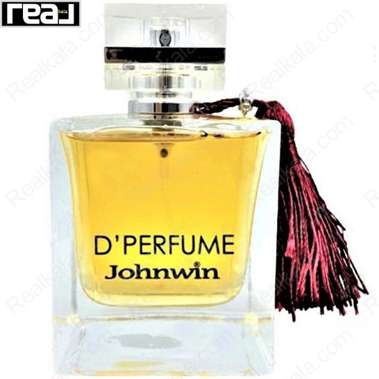 ادکلن جانوین دی پرفیوم زنانه با شیشه شفاف، مایع طلایی و درب مکعبی شفاف