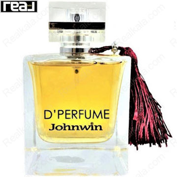 ادکلن جانوین دی پرفیوم زنانه با شیشه شفاف، مایع طلایی و درب مکعبی شفاف