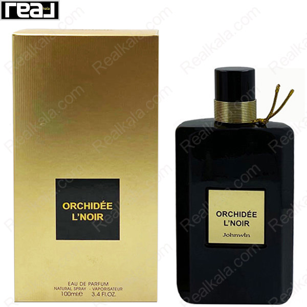 شیشه و جعبه ادکلن جانوین اورکیده لِ نوآر یونیسکس با طراحی طلایی و مشکی