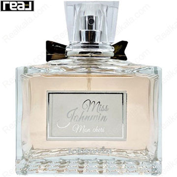 ادکلن جانوین میس جانوین مون شری زنانه با شیشه شفاف، مایع صورتی و پاپیون مشکی