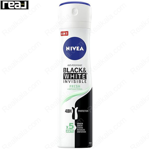 اسپری ضد تعریق نیوا Black & White Invisible Fresh Anti-Bacterial با فرمول Quick Dry و محافظت 48 ساعته