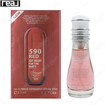 بطری اسمارت کالکشن کد 590 با تصویر عطر 212 وی آی پی رز رد زنانه روی جعبه
