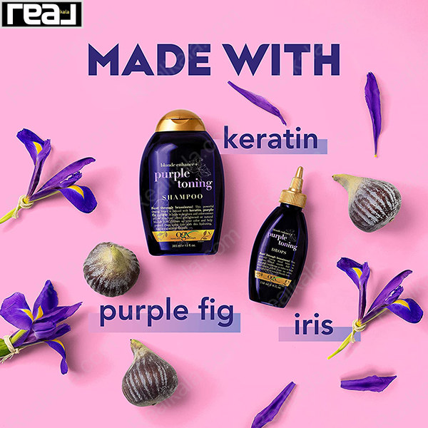 شامپو ضد زردی (بنفش) او جی ایکس بدون سولفات OGX Blonde Enhanced + Purple Toning Shampoo