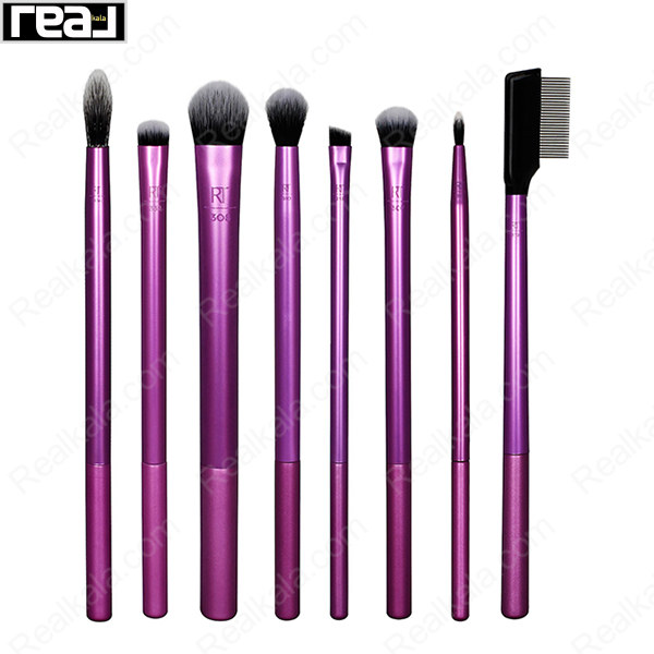 نمای کامل ست براش چشم Real Techniques Everyday Eye Essentials شامل 8 ابزار برای آرایش کامل چشم