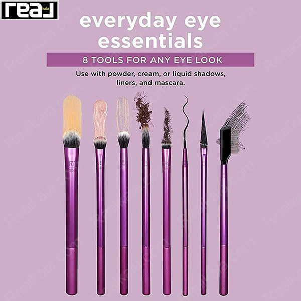 ست براش چشم Real Techniques Everyday Eye Essentials شامل 8 ابزار برای استفاده با سایه پودری، کرمی یا مایع، خط چشم و ریمل