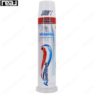 خمیردندان آکوافِرش پمپی مدل Whitening با فرمول سفیدکننده برای کمک به کاهش لکه‌های دندان و ایجاد لبخندی درخشان و نفس تازه