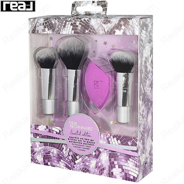 ست مسافرتی براش Real Techniques با 3 براش مینی و اسفنج آرایشی Miracle Sponge
