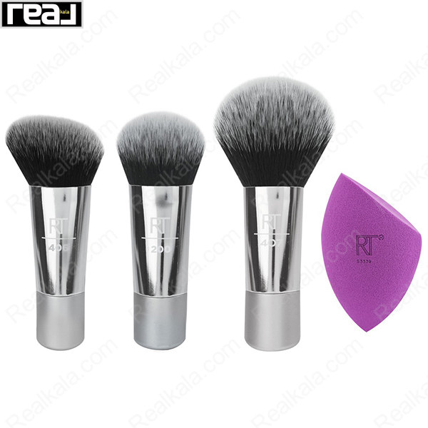 نمای نزدیک براش‌های آرایشی Real Techniques در ست Sparkle On The Go با الیاف نرم برای پخش یکنواخت محصولات آرایشی