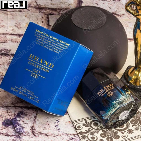 شیشه و جعبه ادکلن برند کالکشن 178 پیور ایکس اس مردانه با طراحی مشکی‑آبی و بسته‌بندی کلاسیک