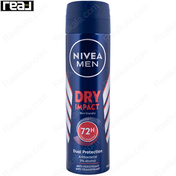 اسپری ضد تعریق مردانه نیوا مدل Dry Impact با محافظت 72 ساعته، فرمول ضدباکتریایی و حس تازگی طولانی