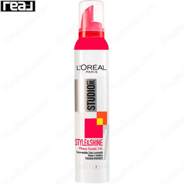موس مو لورال Studio Line Style & Shine Mousse حجم 200 میل با نگه‌داشت قوی برای حجم و درخشش مو